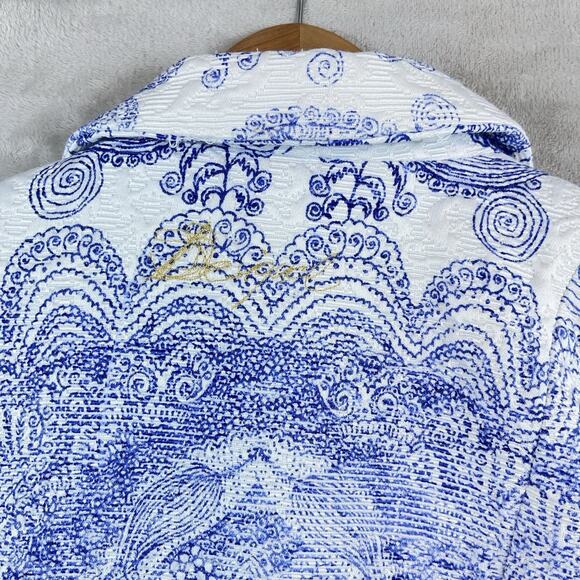 Desigual Ariel Blue White Textured Jacquard Coat Jacket Size 44 L Paisley Arty - Picture 9 of 16